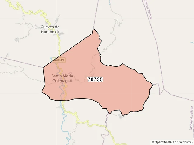 Mapa del código postal 70735, Santa María Guienagati, Oaxaca
