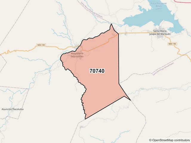 Mapa del código postal 70740, Magdalena Tequisistlán, Oaxaca