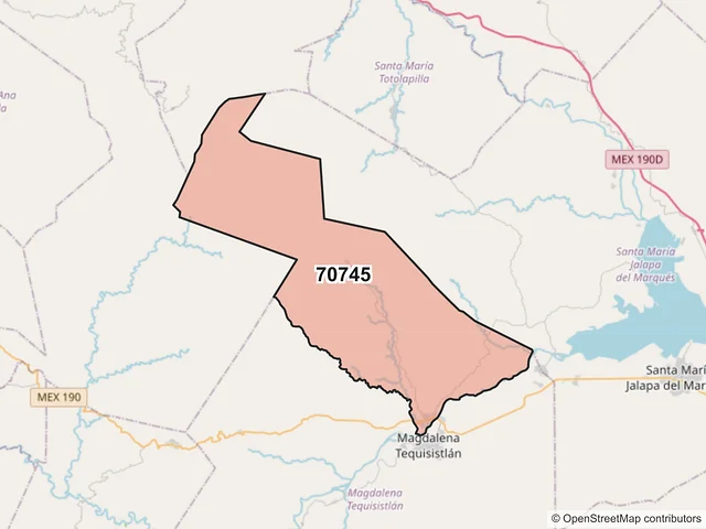 Mapa del código postal 70745, Magdalena Tequisistlán, Oaxaca