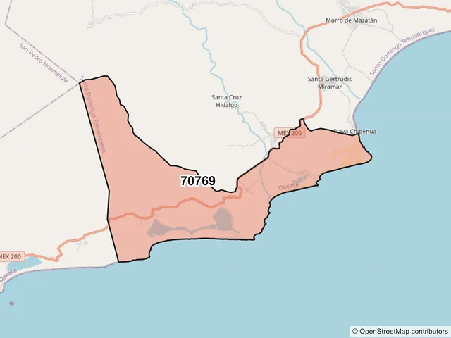 Mapa del código postal 70769, Santo Domingo Tehuantepec, Oaxaca