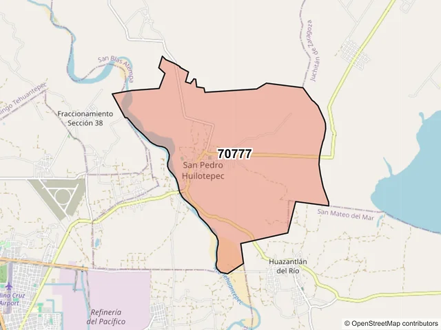 Mapa del código postal 70777, San Pedro Huilotepec, Oaxaca