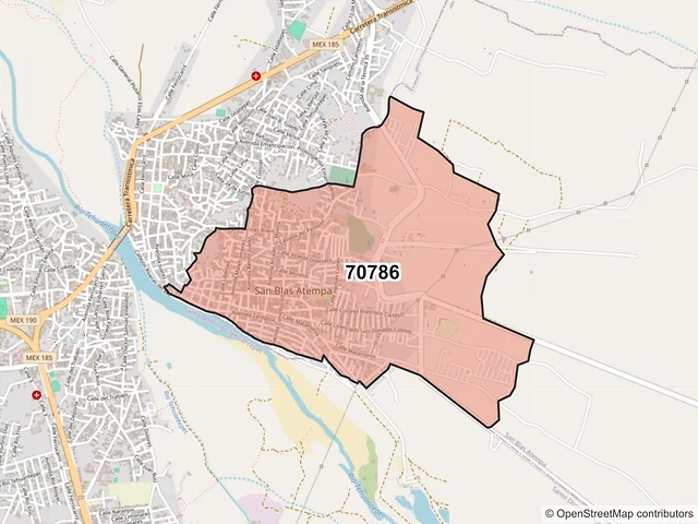 Mapa del código postal 70786, San Blas Atempa, Oaxaca