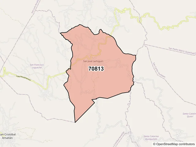 Mapa del código postal 70813, San José Lachiguiri, Oaxaca