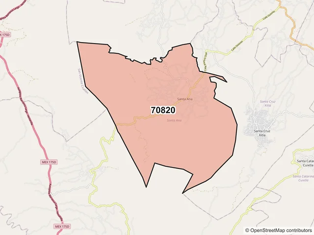 Mapa del código postal 70820, Santa Ana, Oaxaca