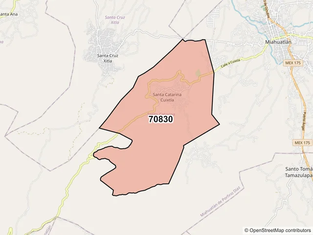 Mapa del código postal 70830, Santa Catarina Cuixtla, Oaxaca