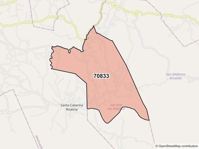 Mapa del código postal 70833, San José del Peñasco, Oaxaca