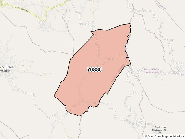 Mapa del código postal 70836, San Cristóbal Amatlán, Oaxaca