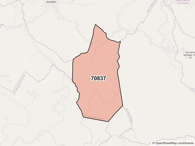 Mapa del código postal 70837, San Cristóbal Amatlán, Oaxaca