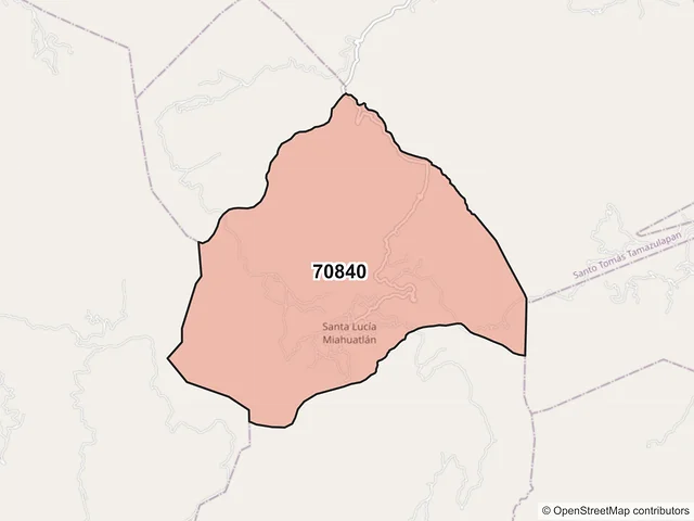 Mapa del código postal 70840, Santa Lucía Miahuatlán, Oaxaca
