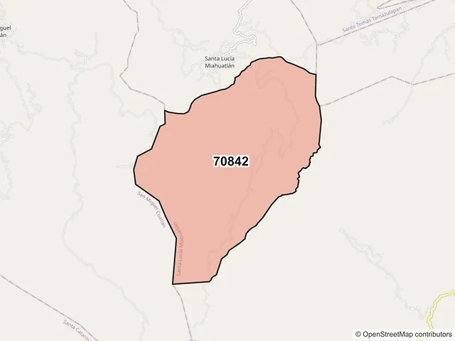Mapa del código postal 70842, Santa Lucía Miahuatlán, Oaxaca