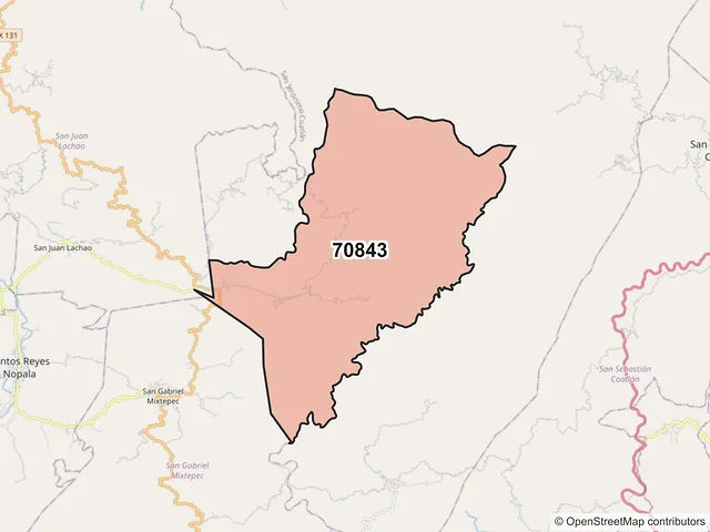 Mapa del código postal 70843, San Jerónimo Coatlán, Oaxaca
