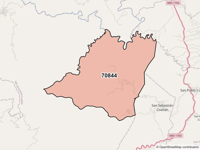 Mapa del código postal 70844, San Jerónimo Coatlán, Oaxaca