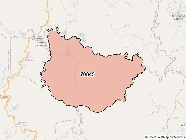 Mapa del código postal 70845, San Jerónimo Coatlán, Oaxaca