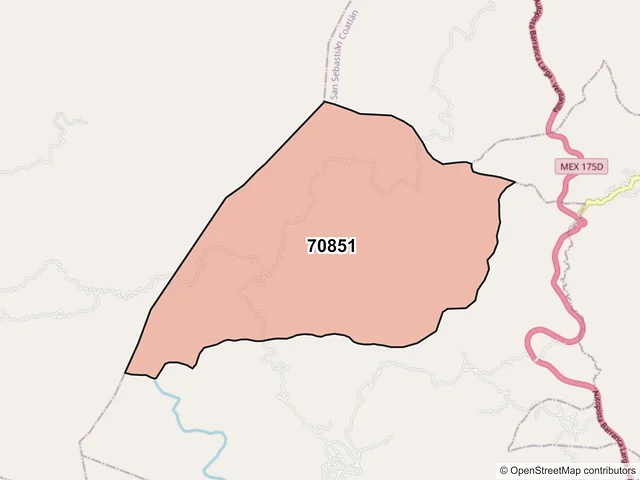Mapa del código postal 70851, San Sebastián Coatlán, Oaxaca