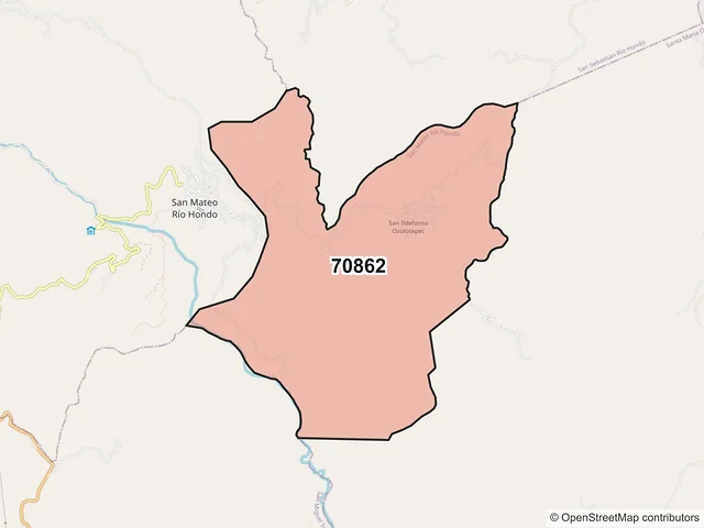 Mapa del código postal 70862, San Mateo Río Hondo, Oaxaca