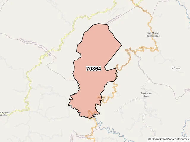 Mapa del código postal 70864, San Mateo Río Hondo, Oaxaca