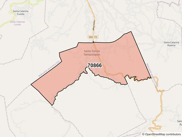 Mapa del código postal 70866, Santo Tomás Tamazulapan, Oaxaca
