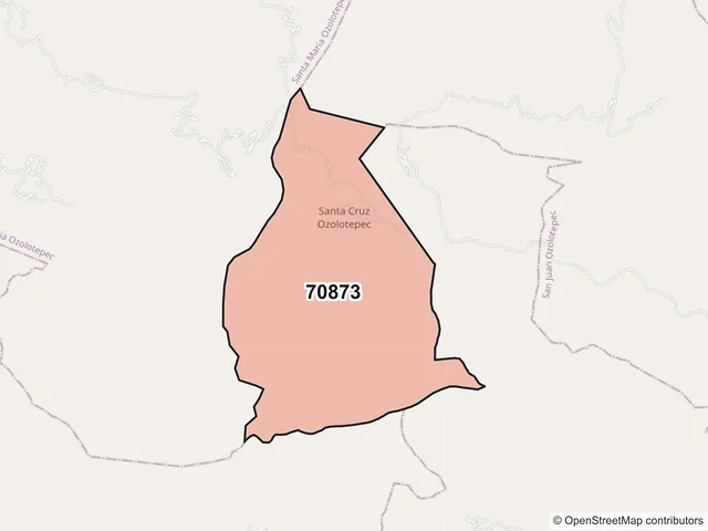Mapa del código postal 70873, Santa María Ozolotepec, Oaxaca