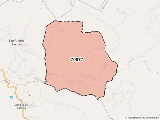 Mapa del código postal 70877, San Sebastián Río Hondo, Oaxaca