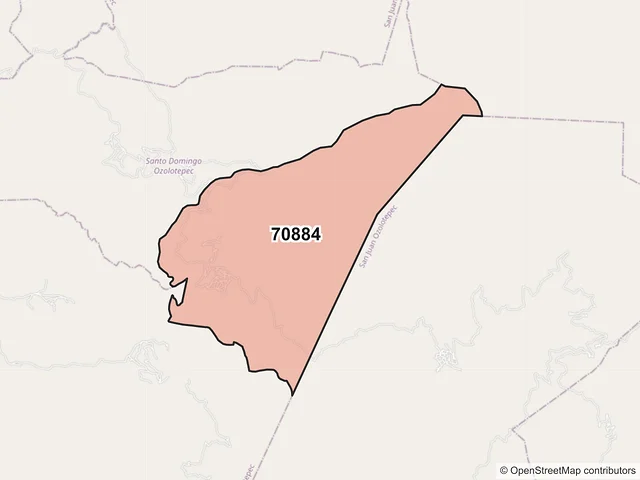 Mapa del código postal 70884, Santo Domingo Ozolotepec, Oaxaca