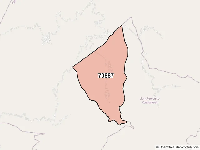 Mapa del código postal 70887, San Francisco Ozolotepec, Oaxaca