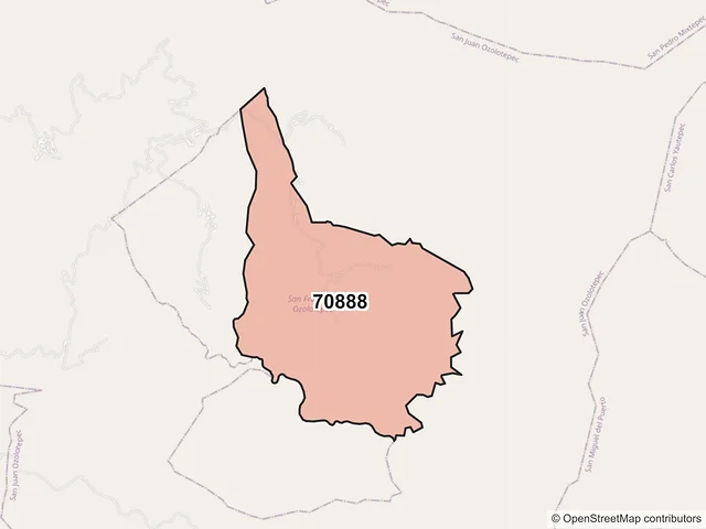 Mapa del código postal 70888, San Francisco Ozolotepec, Oaxaca