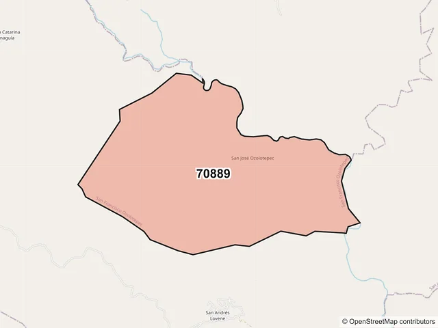 Mapa del código postal 70889, San Francisco Ozolotepec, Oaxaca