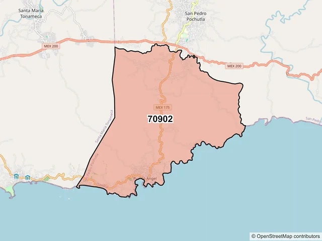 Mapa del código postal 70902, San Pedro Pochutla, Oaxaca
