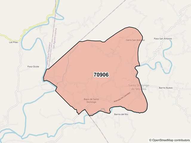 Mapa del código postal 70906, Santo Domingo de Morelos, Oaxaca