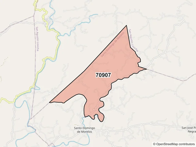 Mapa del código postal 70907, Santo Domingo de Morelos, Oaxaca