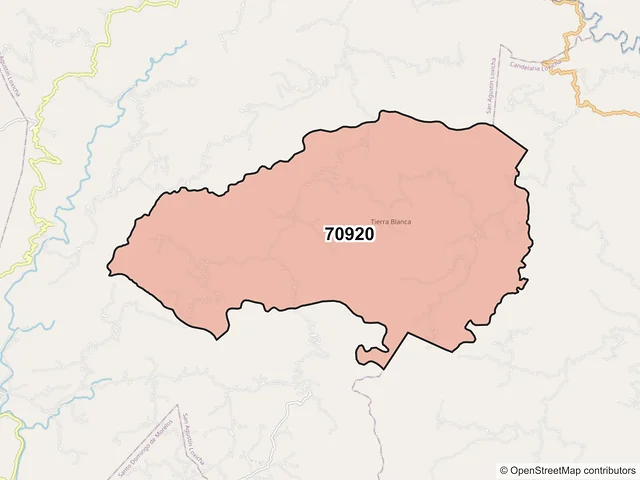 Mapa del código postal 70920, San Agustín Loxicha, Oaxaca
