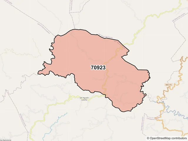 Mapa del código postal 70923, San Agustín Loxicha, Oaxaca
