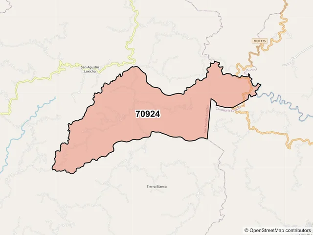 Mapa del código postal 70924, San Agustín Loxicha, Oaxaca
