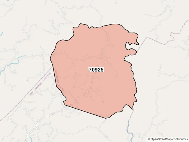Mapa del código postal 70925, San Agustín Loxicha, Oaxaca