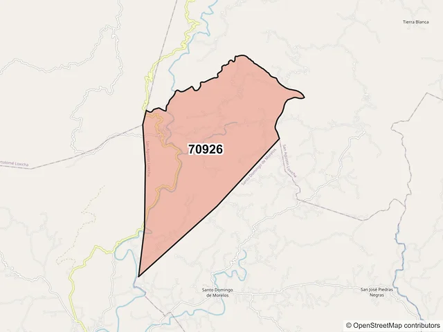 Mapa del código postal 70926, San Agustín Loxicha, Oaxaca