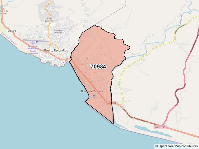 Mapa del código postal 70934, Santa María Colotepec, Oaxaca