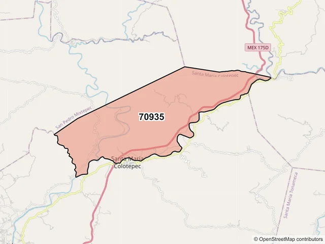 Mapa del código postal 70935, Santa María Colotepec, Oaxaca
