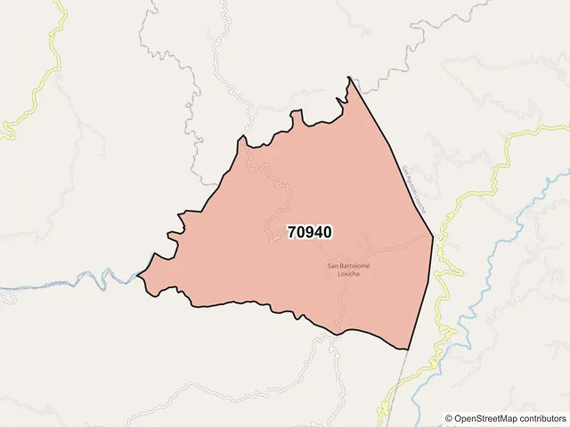 Mapa del código postal 70940, San Bartolomé Loxicha, Oaxaca