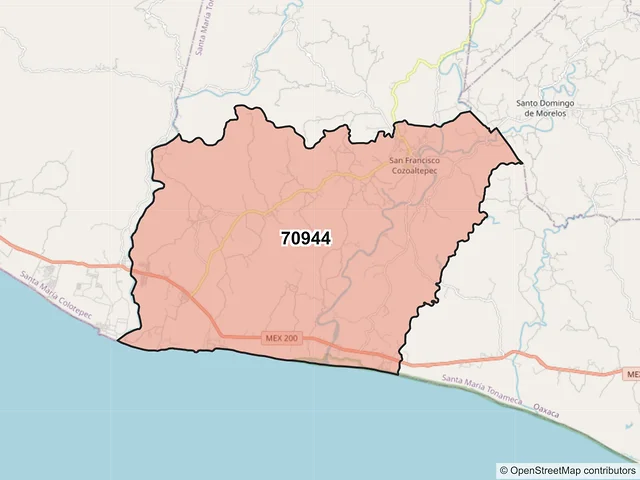 Mapa del código postal 70944, Santa María Tonameca, Oaxaca