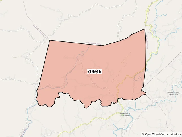 Mapa del código postal 70945, Santa María Tonameca, Oaxaca
