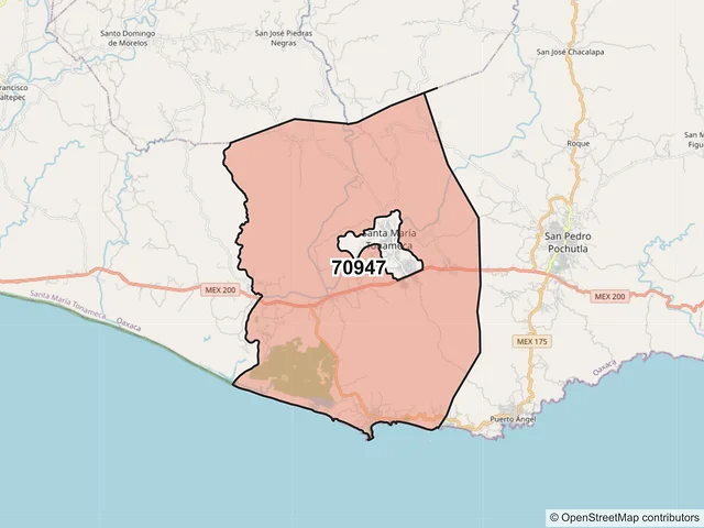 Mapa del código postal 70947, Santa María Tonameca, Oaxaca