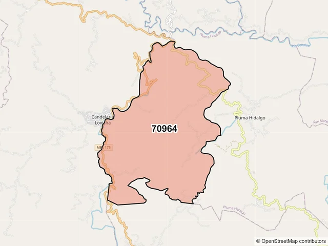Mapa del código postal 70964, Pluma Hidalgo, Oaxaca