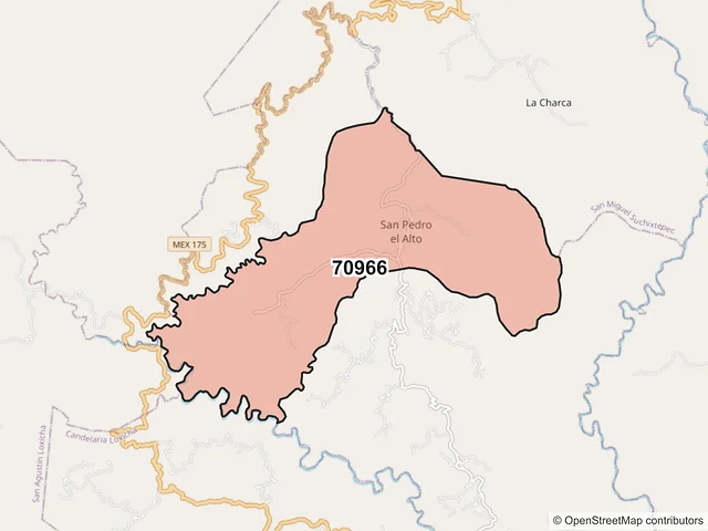 Mapa del código postal 70966, San Pedro el Alto, Oaxaca