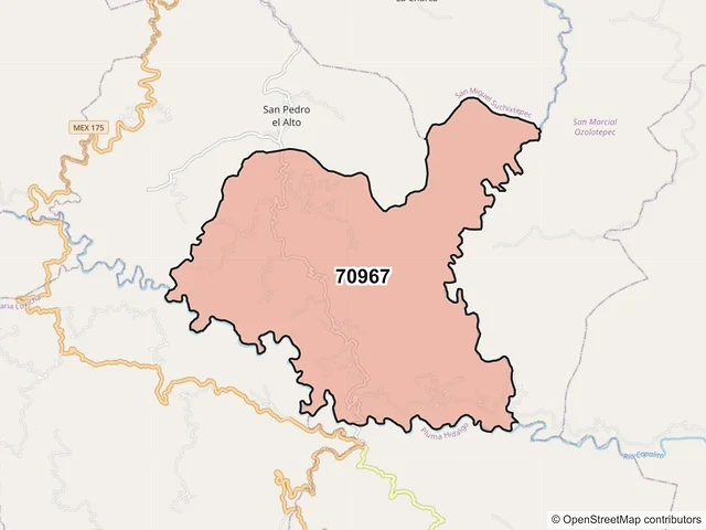 Mapa del código postal 70967, San Pedro el Alto, Oaxaca