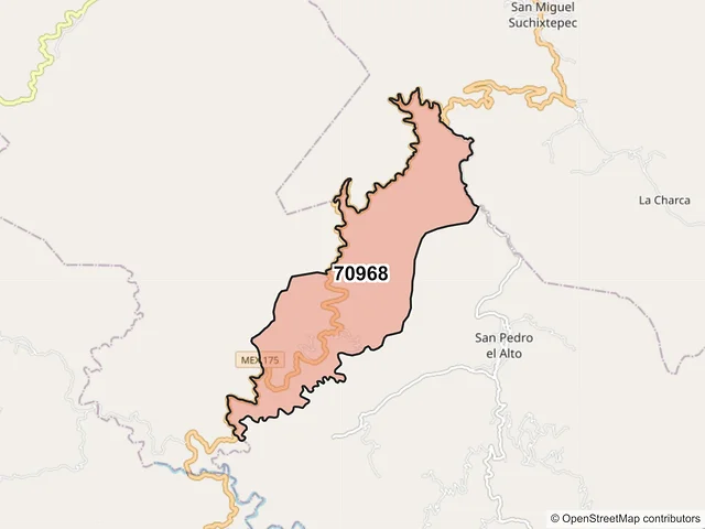 Mapa del código postal 70968, San Pedro el Alto, Oaxaca