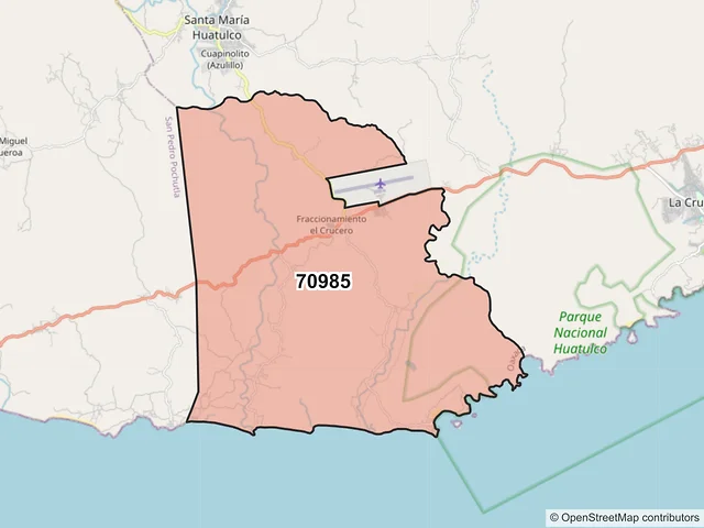 Mapa del código postal 70985, Santa María Huatulco, Oaxaca