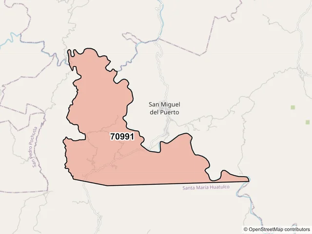 Mapa del código postal 70991, San Miguel del Puerto, Oaxaca
