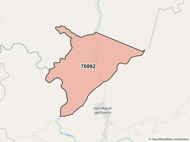 Mapa del código postal 70992, San Miguel del Puerto, Oaxaca
