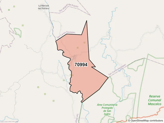 Mapa del código postal 70994, San Miguel del Puerto, Oaxaca