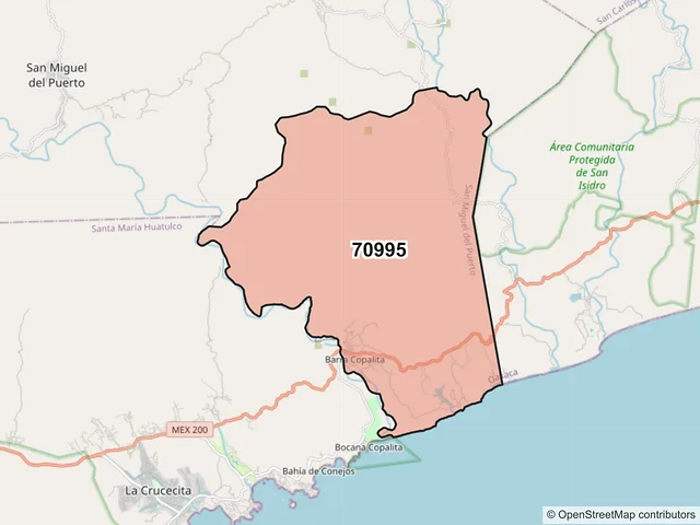 Mapa del código postal 70995, San Miguel del Puerto, Oaxaca